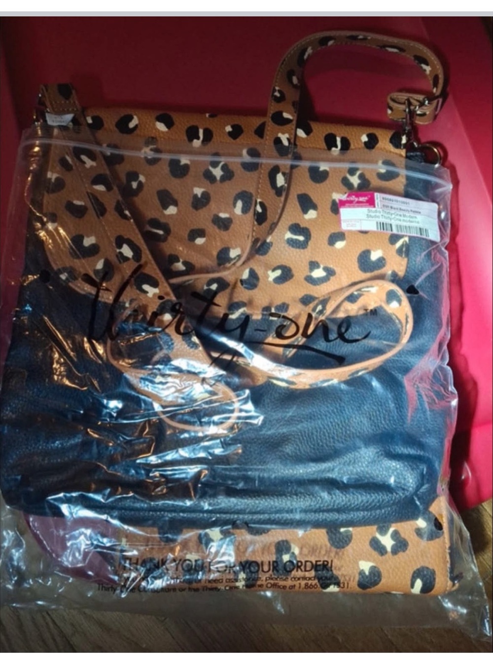 thirty-one Leopard Print and Black Leather-Style Tote
